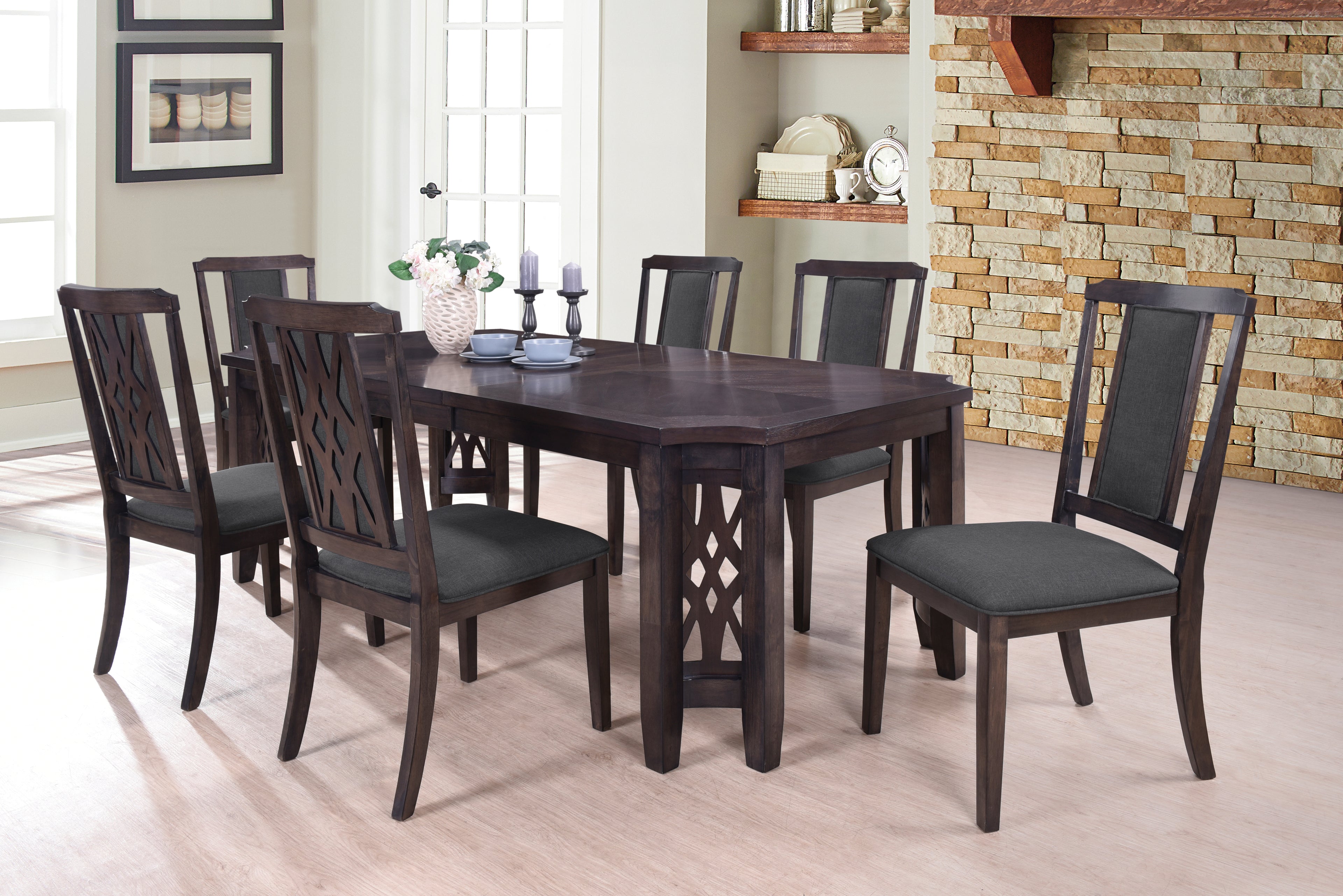 Antique Grey Extension Dining Set with 6 Chairs