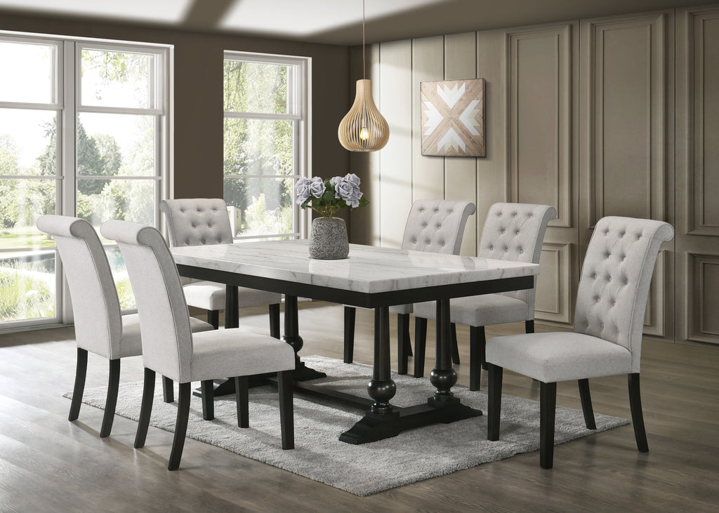 Marble-Top Dining Table & 6 Chairs