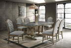 Marble-Top Dining Set with 6 Chairs (Light Brown)