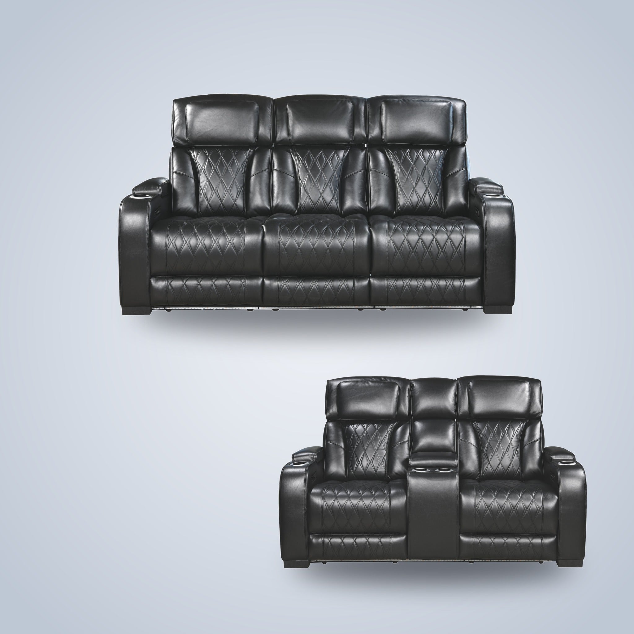 Black Power Reclining Sofa & Loveseat Set with LED & USB-C