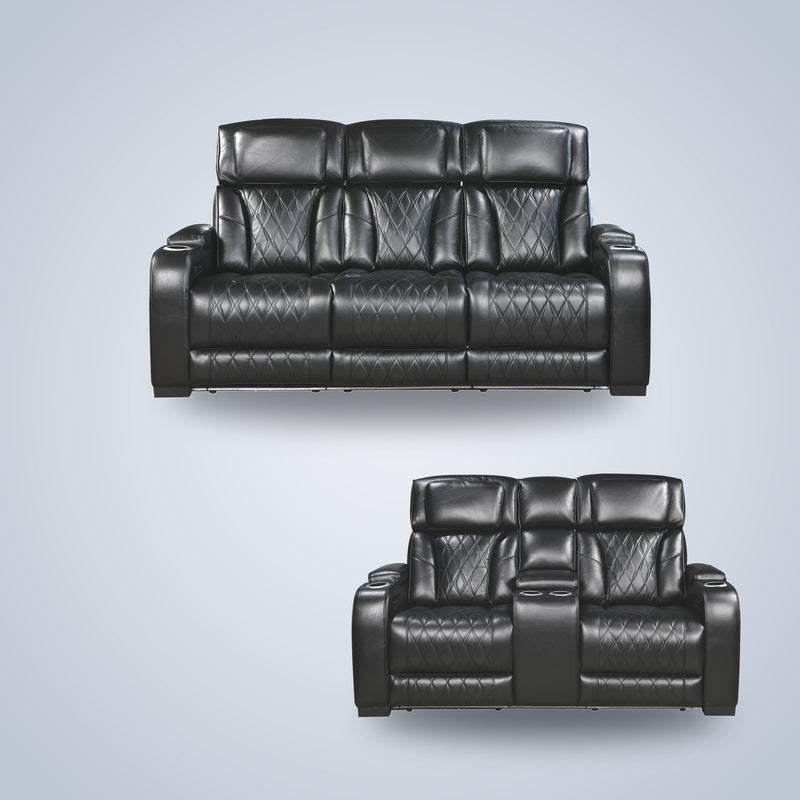 Black Power Reclining Sofa & Loveseat Set with LED & USB-C