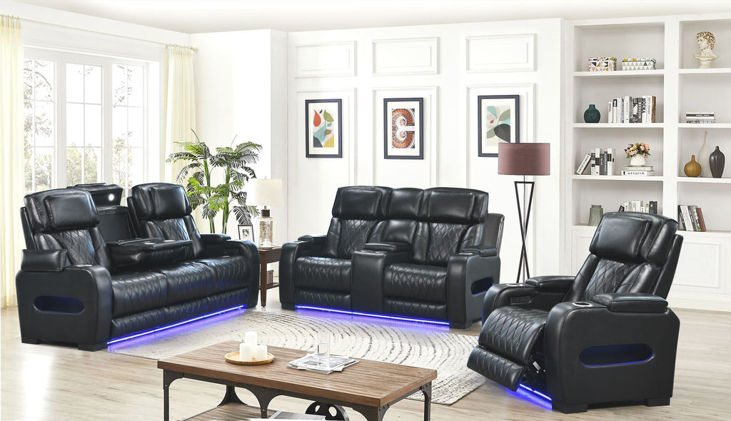 Black Power Reclining Sofa & Loveseat Set with LED & USB-C