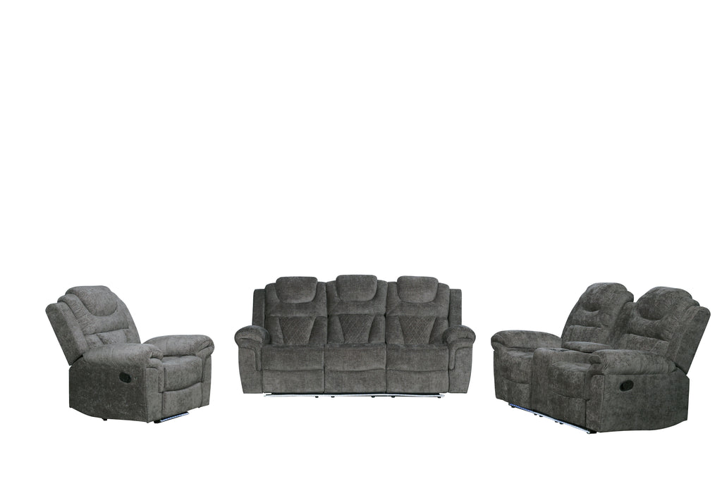 Dark Grey Diamond-Quilt Reclining Sofa & Loveseat Set