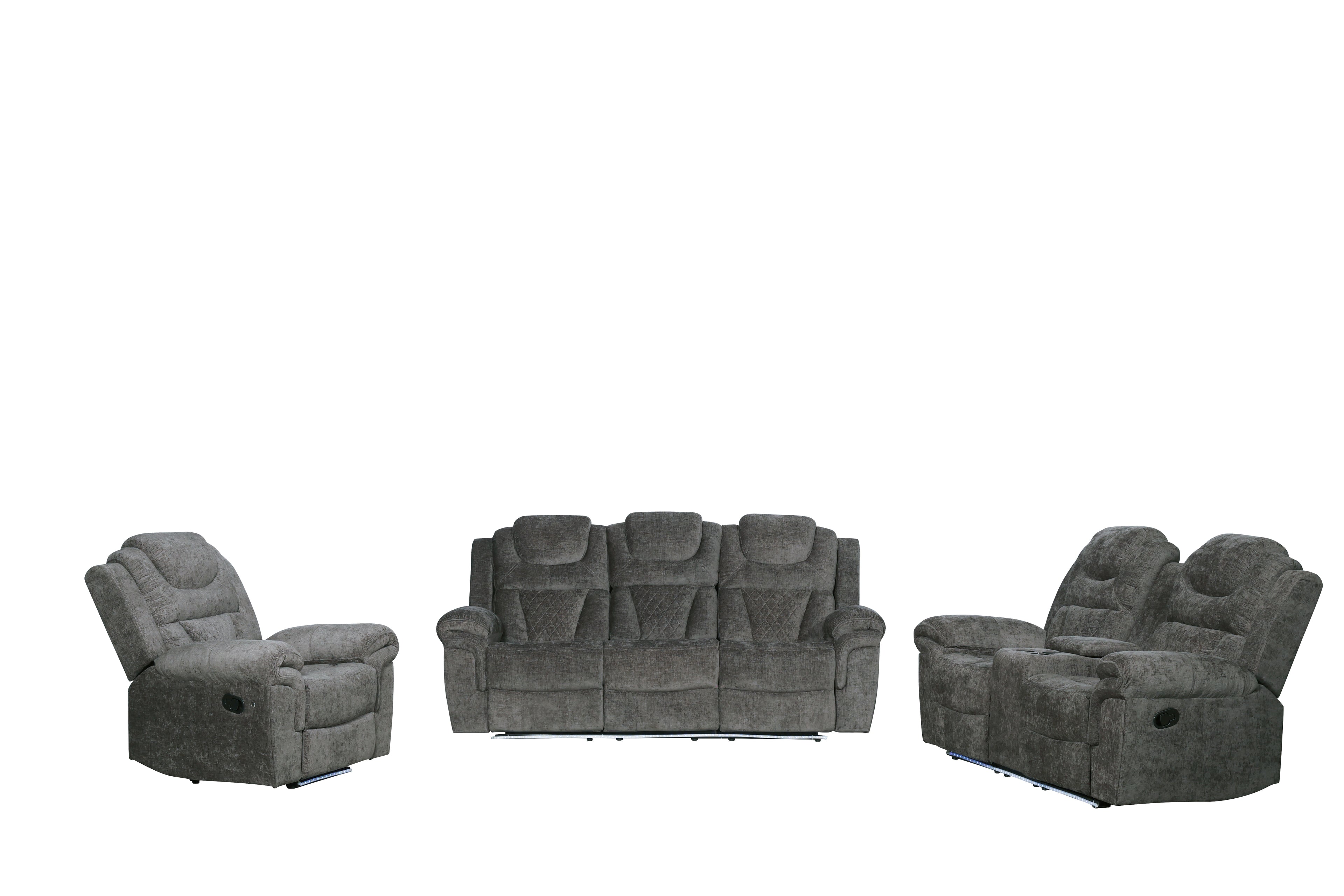 Dark Grey Diamond-Quilt Reclining Sofa & Loveseat Set