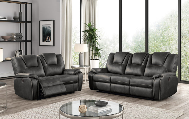 Black Power Reclining Sofa & Loveseat Set with USB & LED