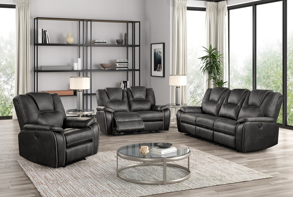 Black Power Reclining Sofa & Loveseat Set with USB & LED