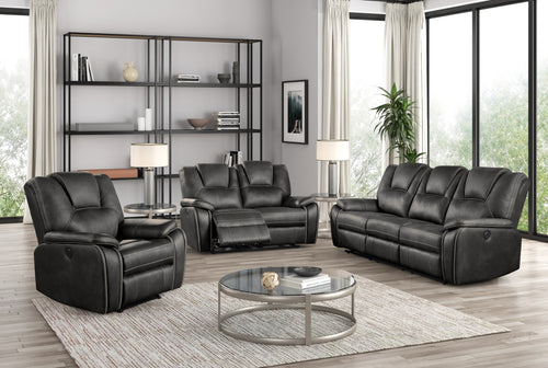 Black Power Reclining Sofa & Loveseat Set with USB & LED