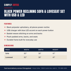 Black Power Reclining Sofa & Loveseat Set with USB & LED