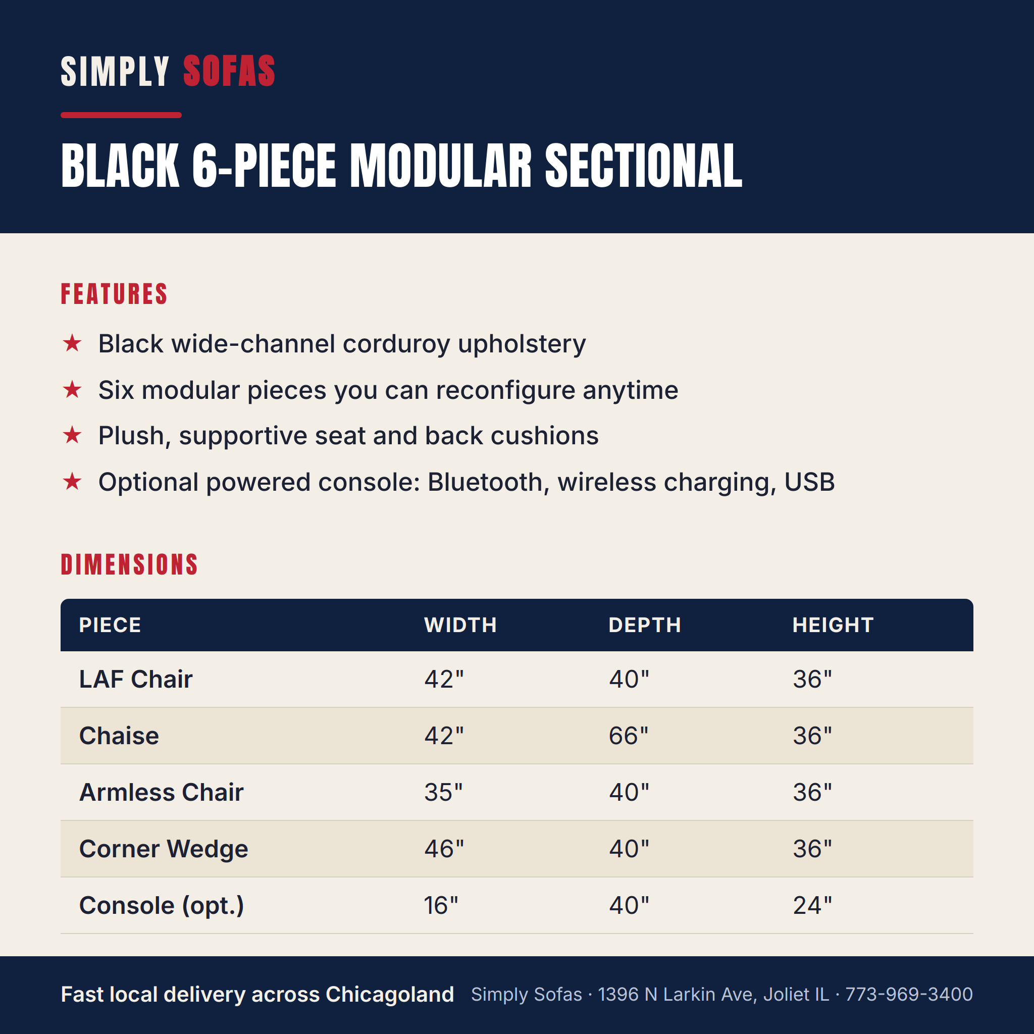 Black 6-Piece Modular Sectional