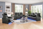 Dual Power Reclining Sofa W/ Led & Usb & Drop Down Table & Reading Lights And Dual Power Reclining Console Loveseat