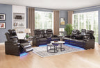 Dual Power Reclining Sofa W/ Led & Usb & Drop Down Table & Reading Lights And Dual Power Reclining Console Loveseat