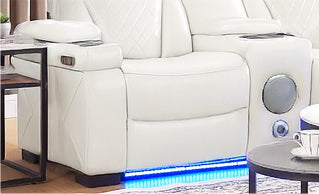 White Power Reclining Sofa & Loveseat Set with LED Theater Lighting
