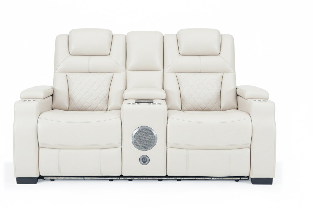 White Power Reclining Sofa & Loveseat Set with LED Theater Lighting