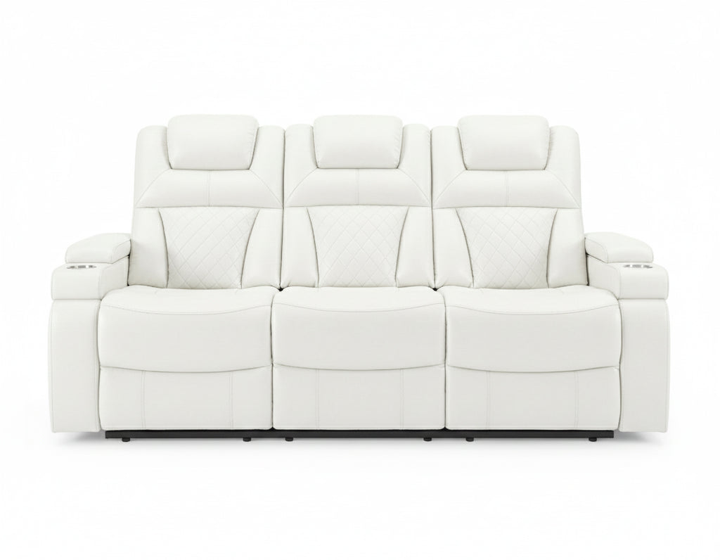 White Power Reclining Sofa & Loveseat Set with LED Theater Lighting