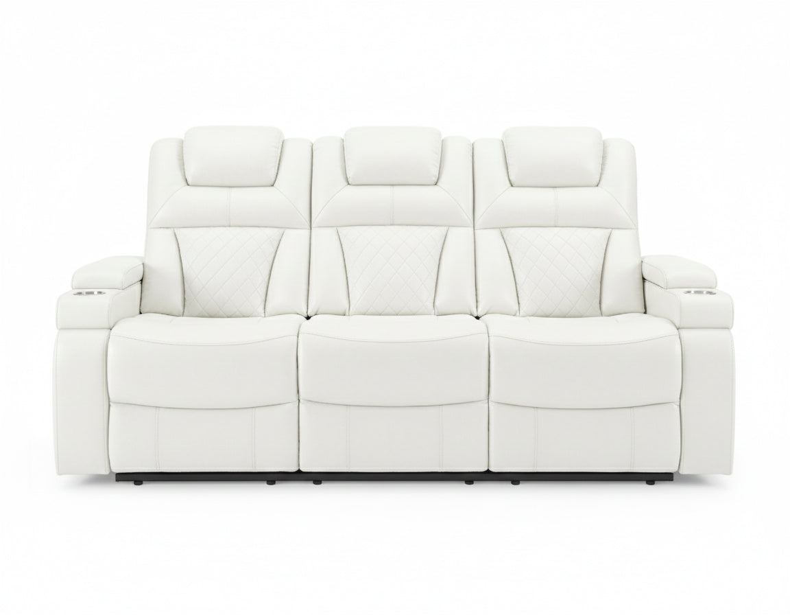 White Power Reclining Sofa & Loveseat Set with LED Theater Lighting