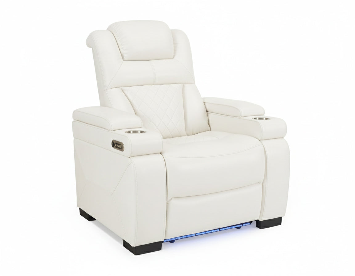 White Power Reclining Sofa & Loveseat Set with LED Theater Lighting