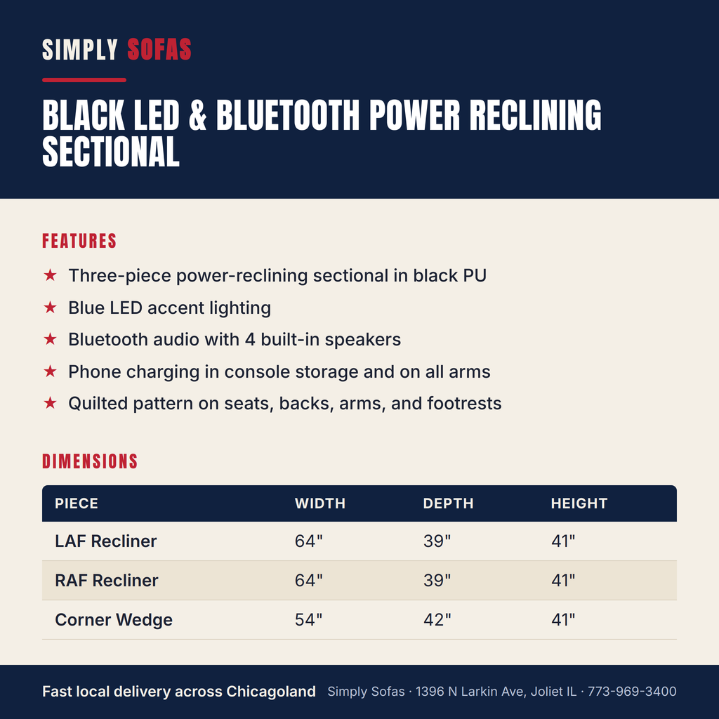 Black LED & Bluetooth Power Reclining Sectional